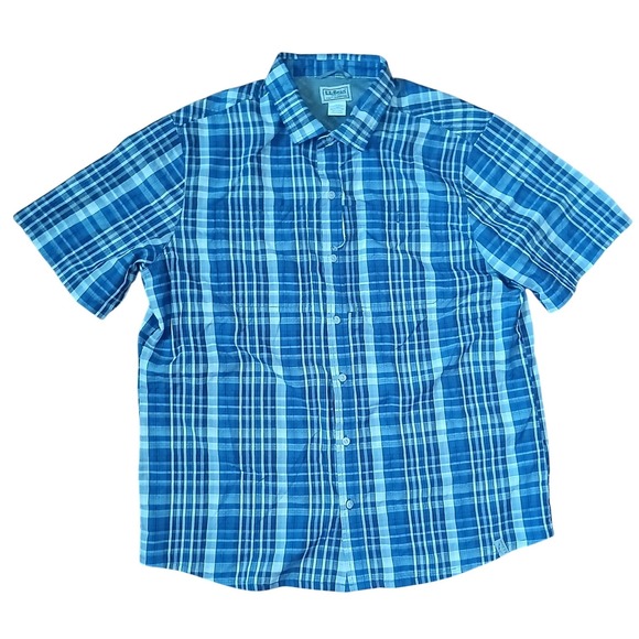 L.L. Bean Other - LL Bean Mens Blue Plaid Short Sleeve Hiking Shirt Zip Pocket Large 511942